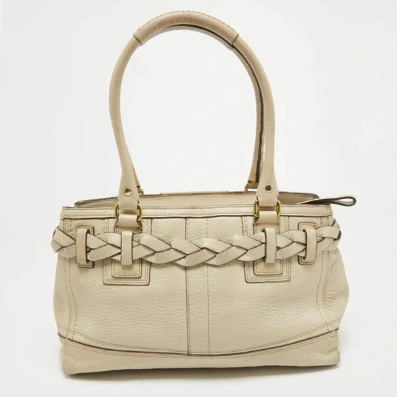 Coach Beige Pebbled Leather Hampton Tote Bag - Picture 2 of 16